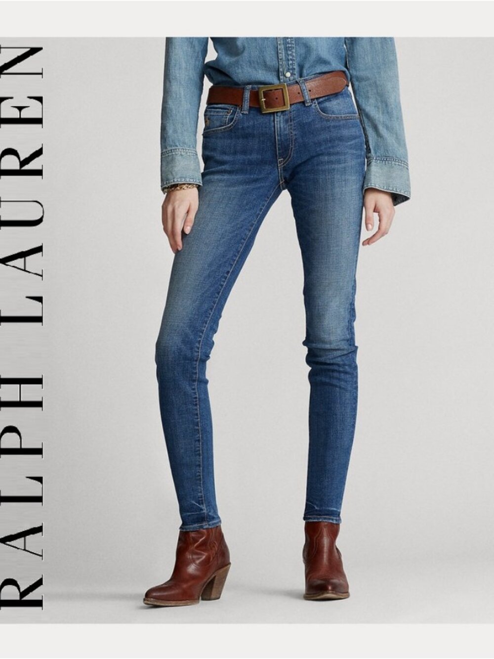 Ralph Lauren Super Skinny Jean Leggings Distressed Medium Wash Mid-Rise 27 25